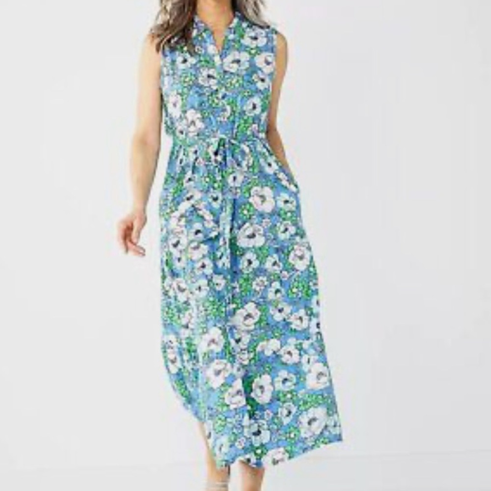 Croft & Barrow Women's Blue Floral Poppy Sleeveless Maxi Dress S Rayon Flowy